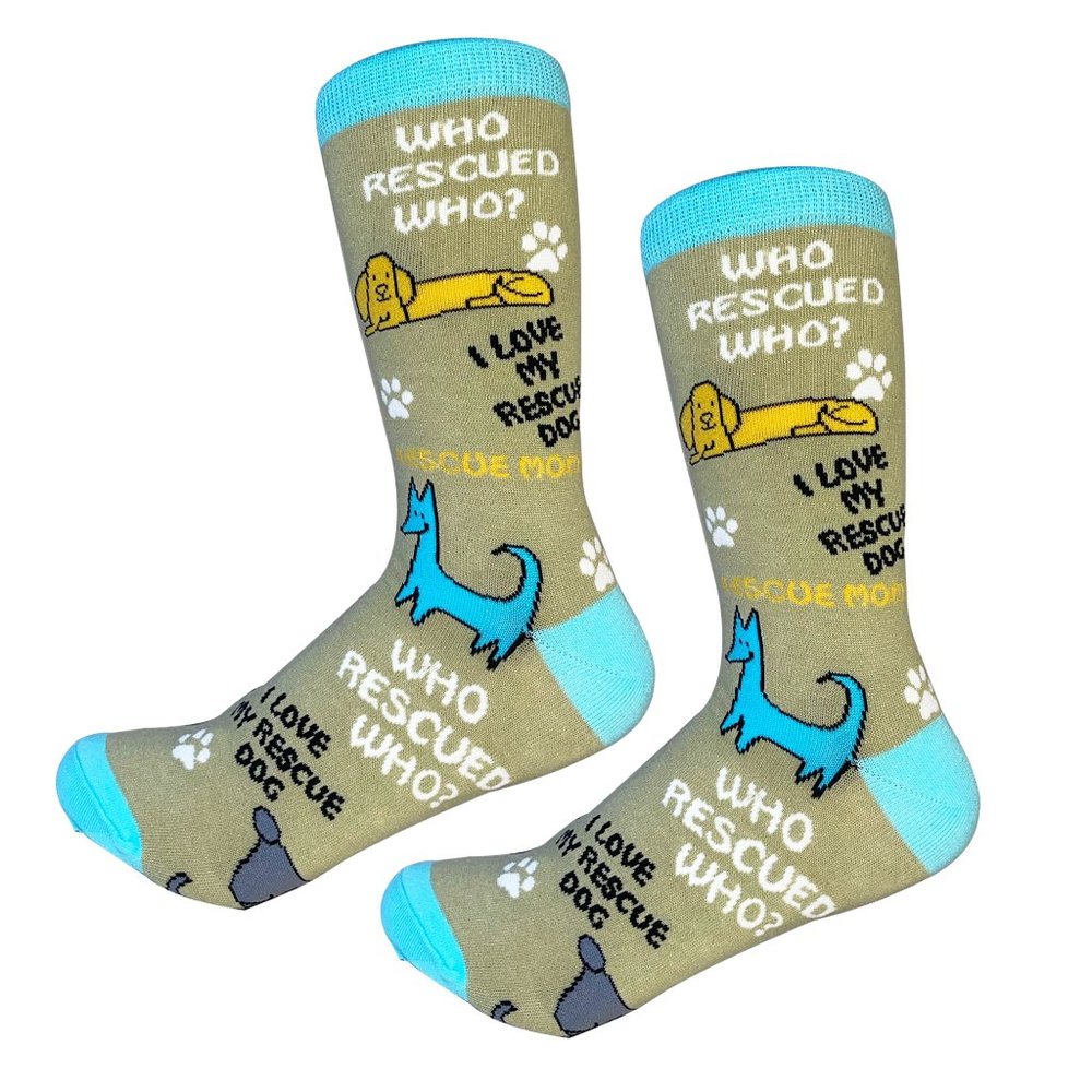 Who Rescued Who Socks - Fun Unisex Socks - Crazy Pet Lover